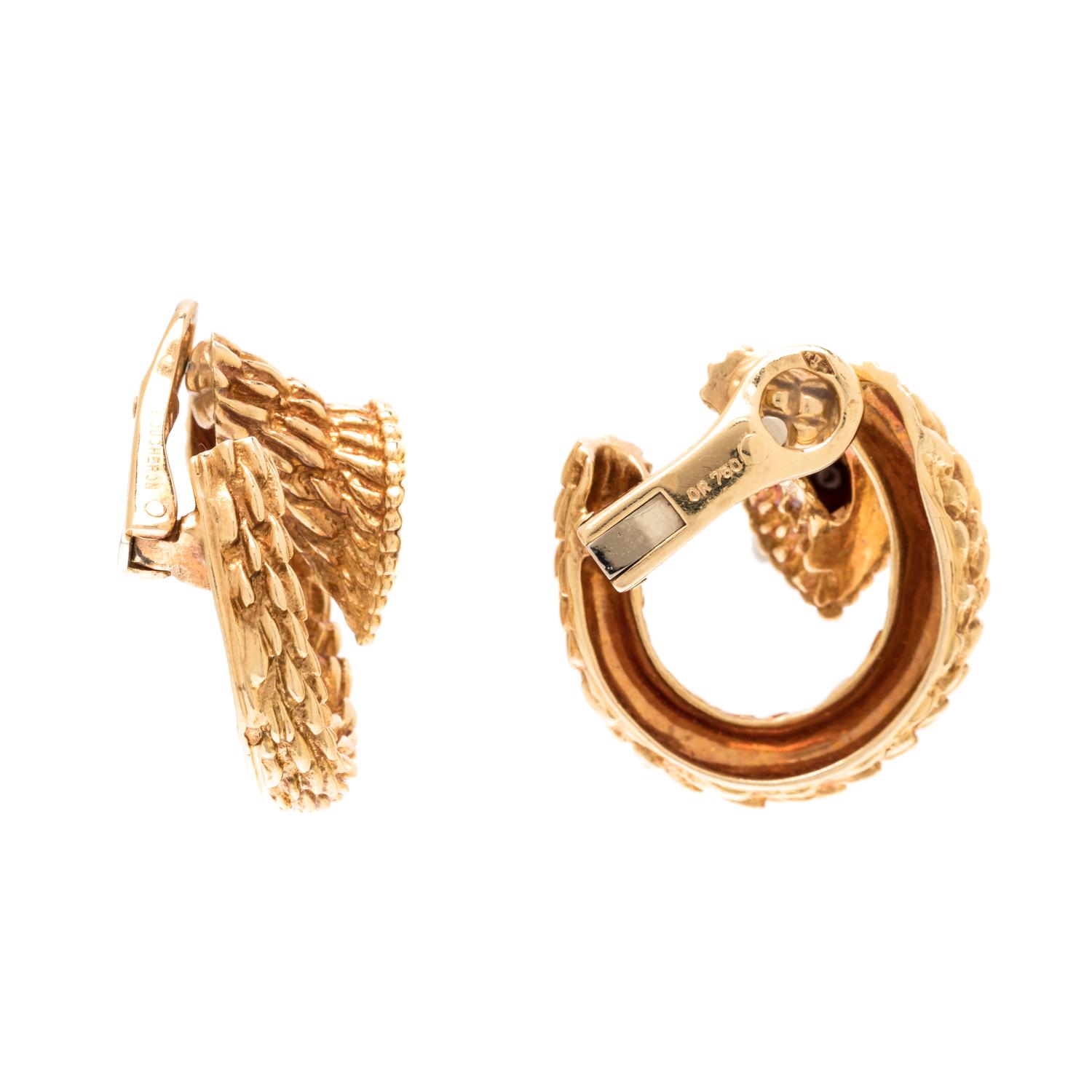 BOUCHERON, YELLOW GOLD AND DIAMOND 'SERPENT BOHÈME' EARCLIPS