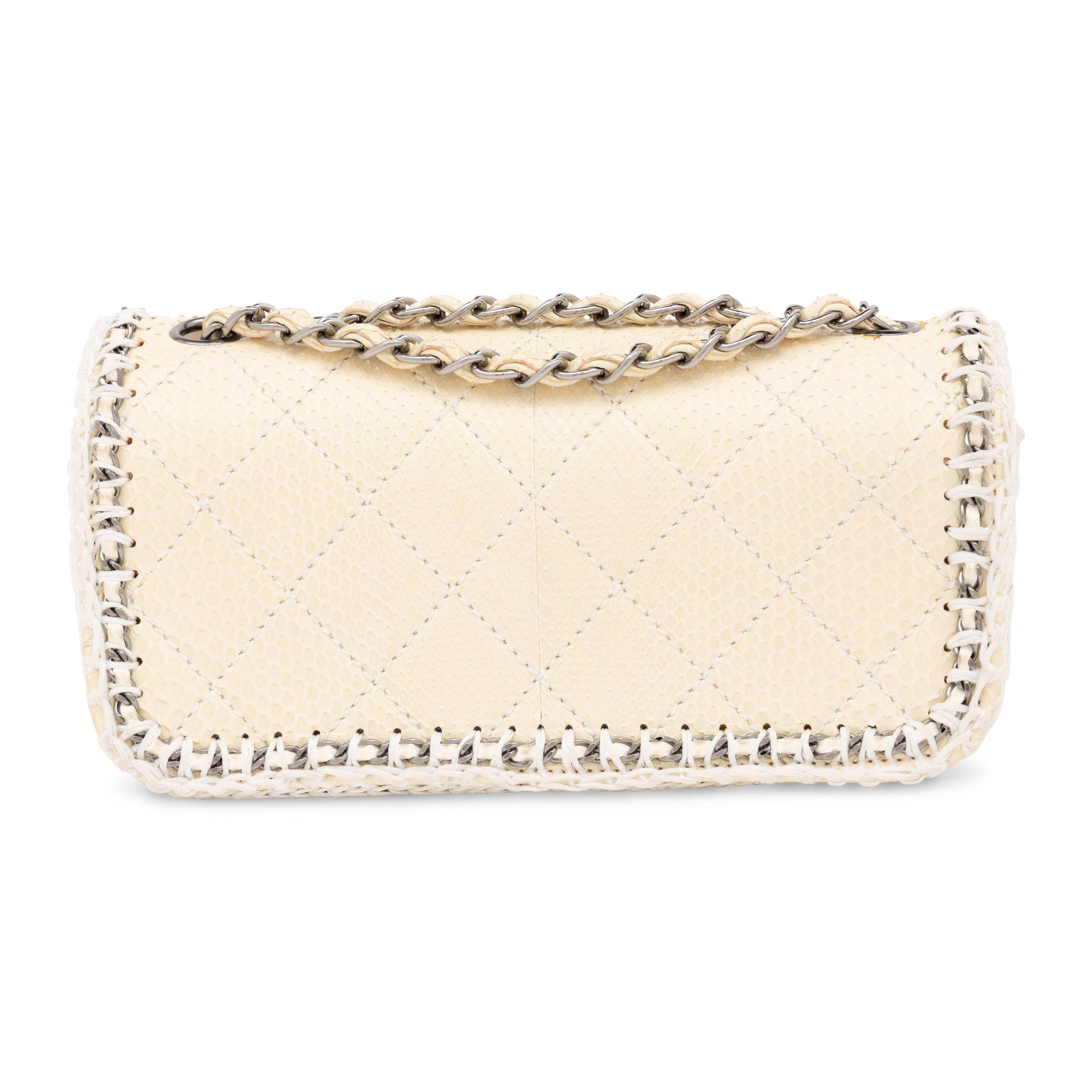 Chanel, Cream Python Flap Bag with Crocheted Trim