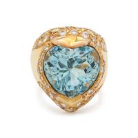 AQUAMARINE AND DIAMOND RING