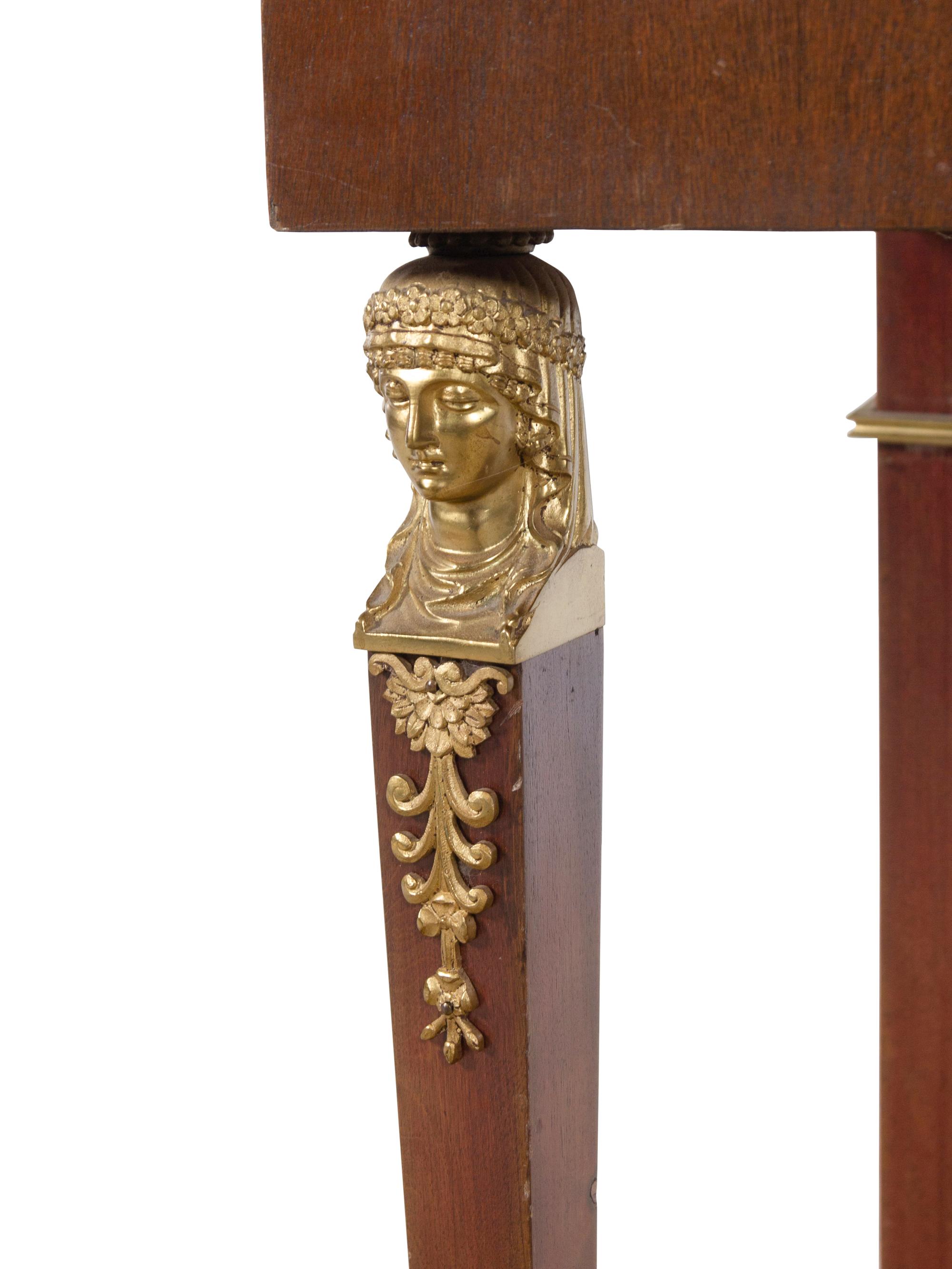 An Empire Style Gilt Bronze Mounted Mahogany Marble-Top Pier Table