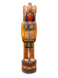 Carved Wood and Polychrome Cigar Store Indian