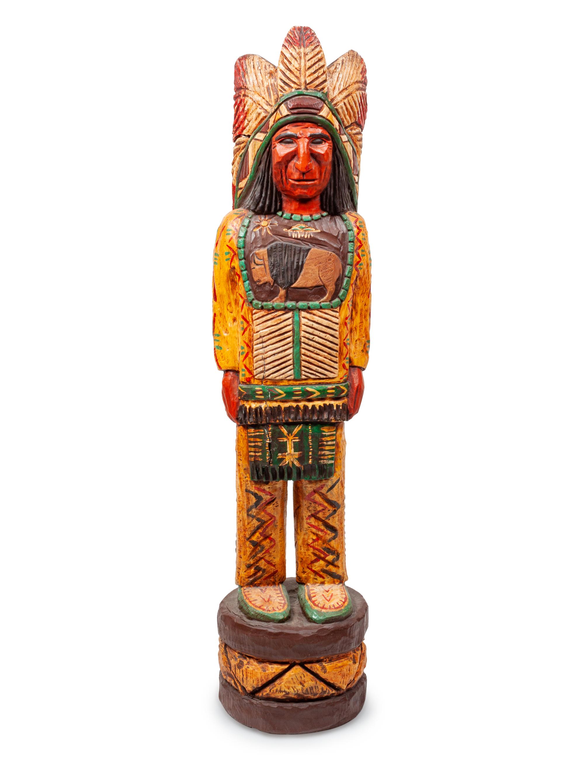 Carved Wood and Polychrome Cigar Store Indian