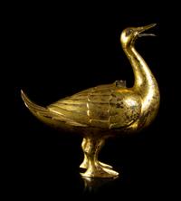 A Gilt Bronze Duck-Form Incense Burner