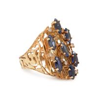 YELLOW GOLD, BLUE GLASS AND DIAMOND RING
