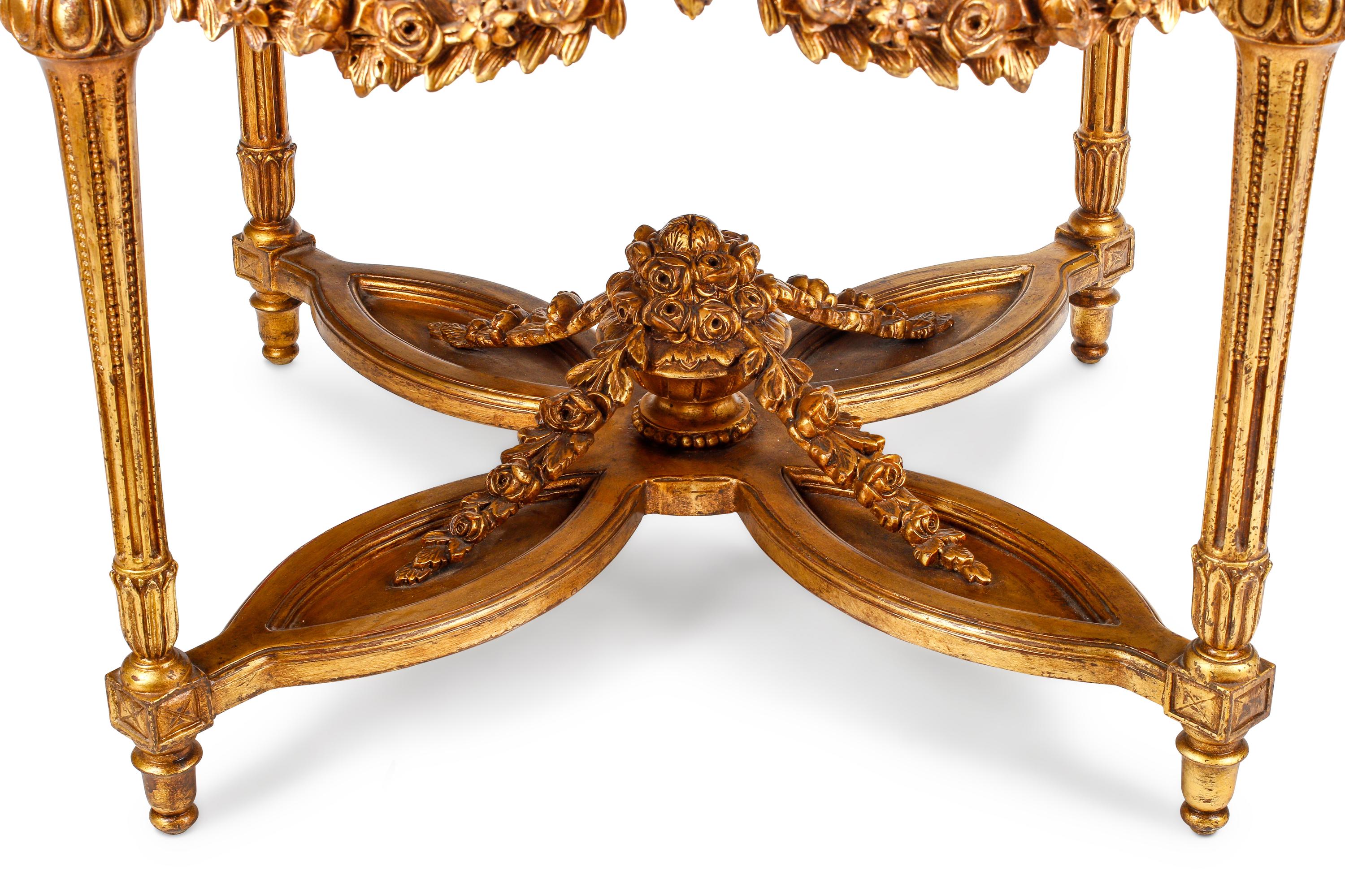A Louis XVI Style Giltwood Marble-Top Center Table