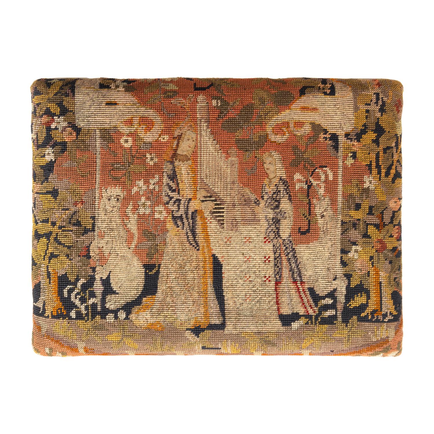 A Pair of George III Style Tapestry-Upholstered Walnut Foot Stools