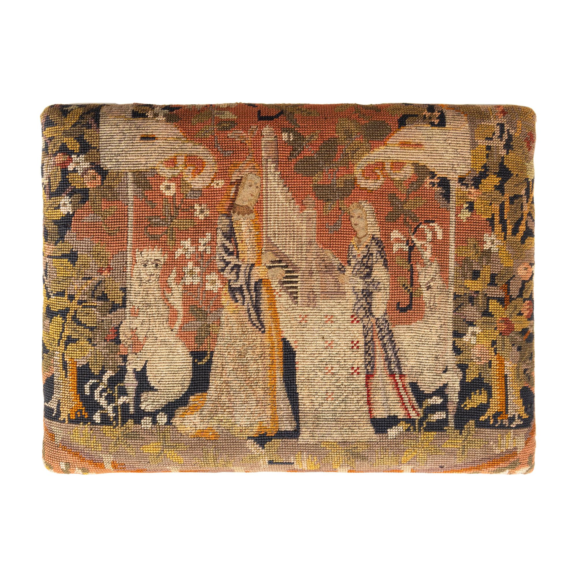 A Pair of George III Style Tapestry-Upholstered Walnut Foot Stools