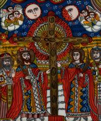 A Romanian Reverse-Painted Glass Ecclesiastical Panel