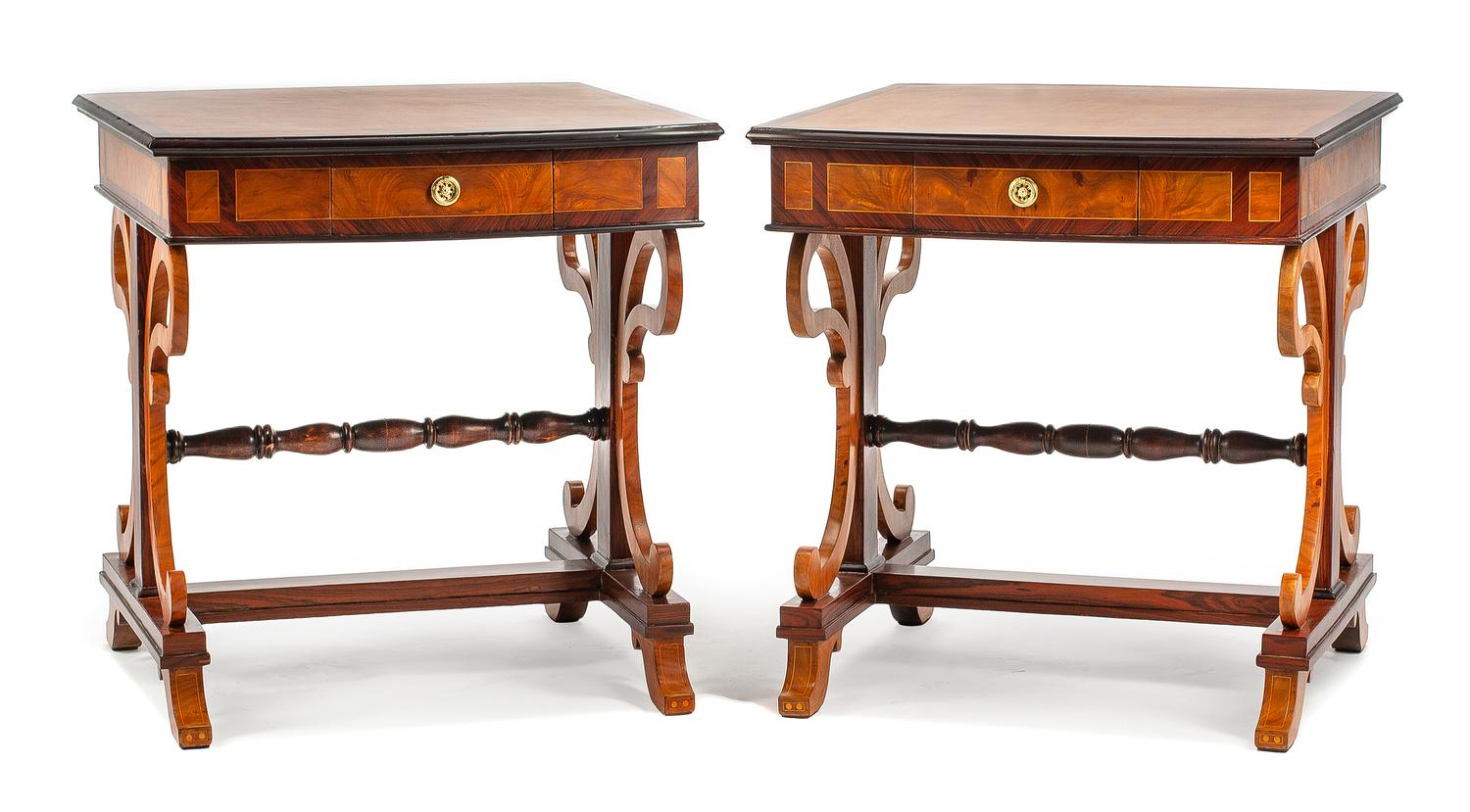 A Pair of Regency Style Side Tables Height 32 x width 30 x depth 32 inches.