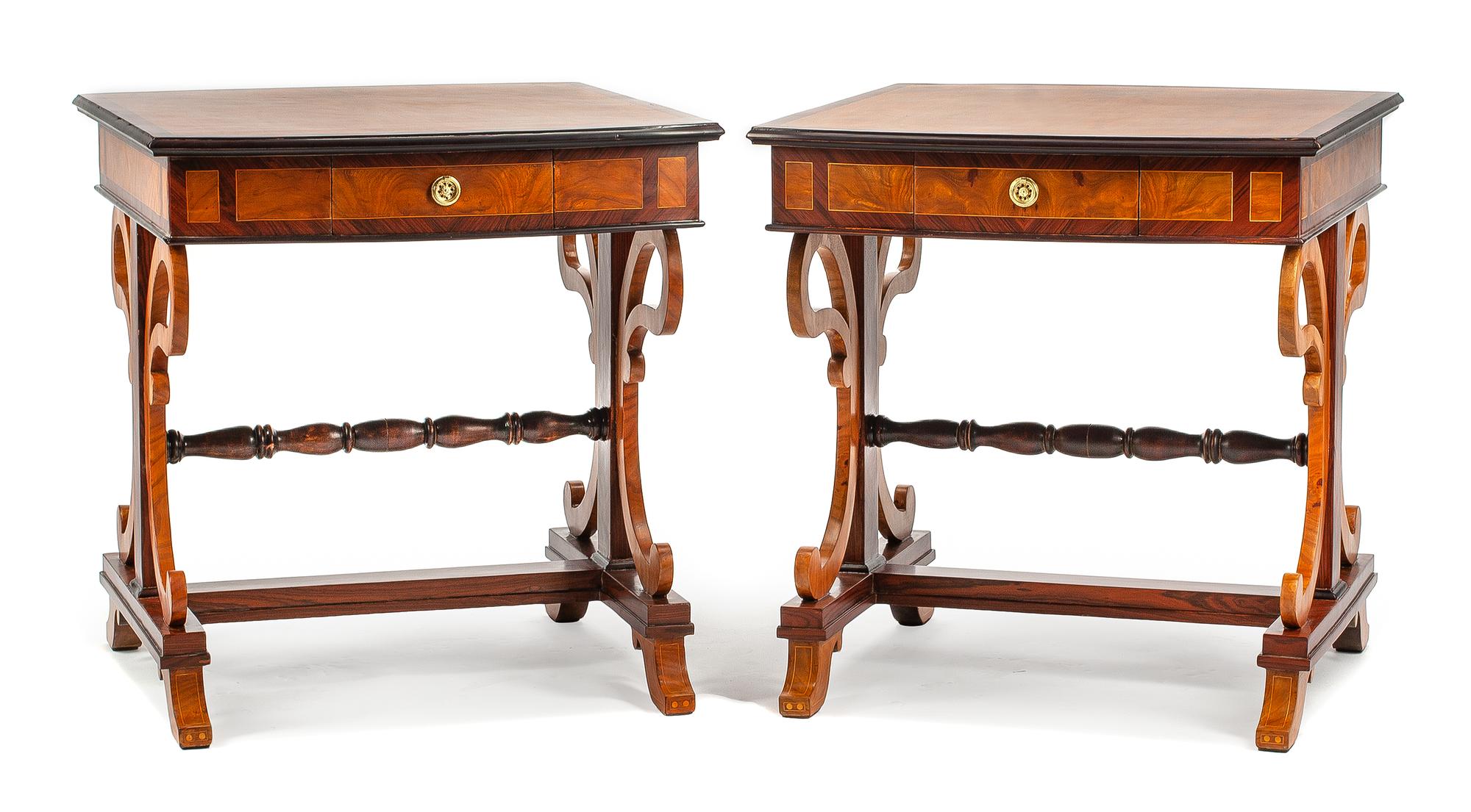 A Pair of Regency Style Side Tables Height 32 x width 30 x depth 32 inches.