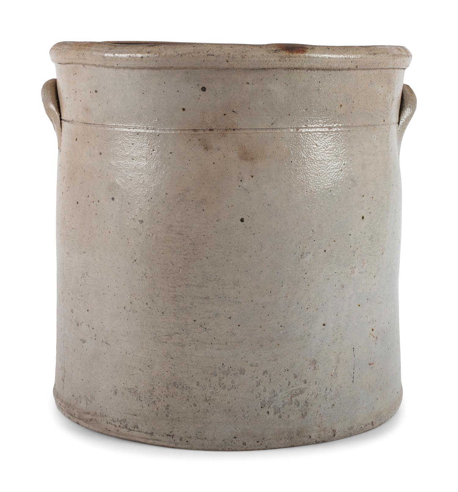 An Ohio Cobalt Script-Painted Three Gallon Stoneware Crock