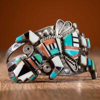 Zuni Silver Cuff Bracelet, with Mosaic Inlay Rainbow Man