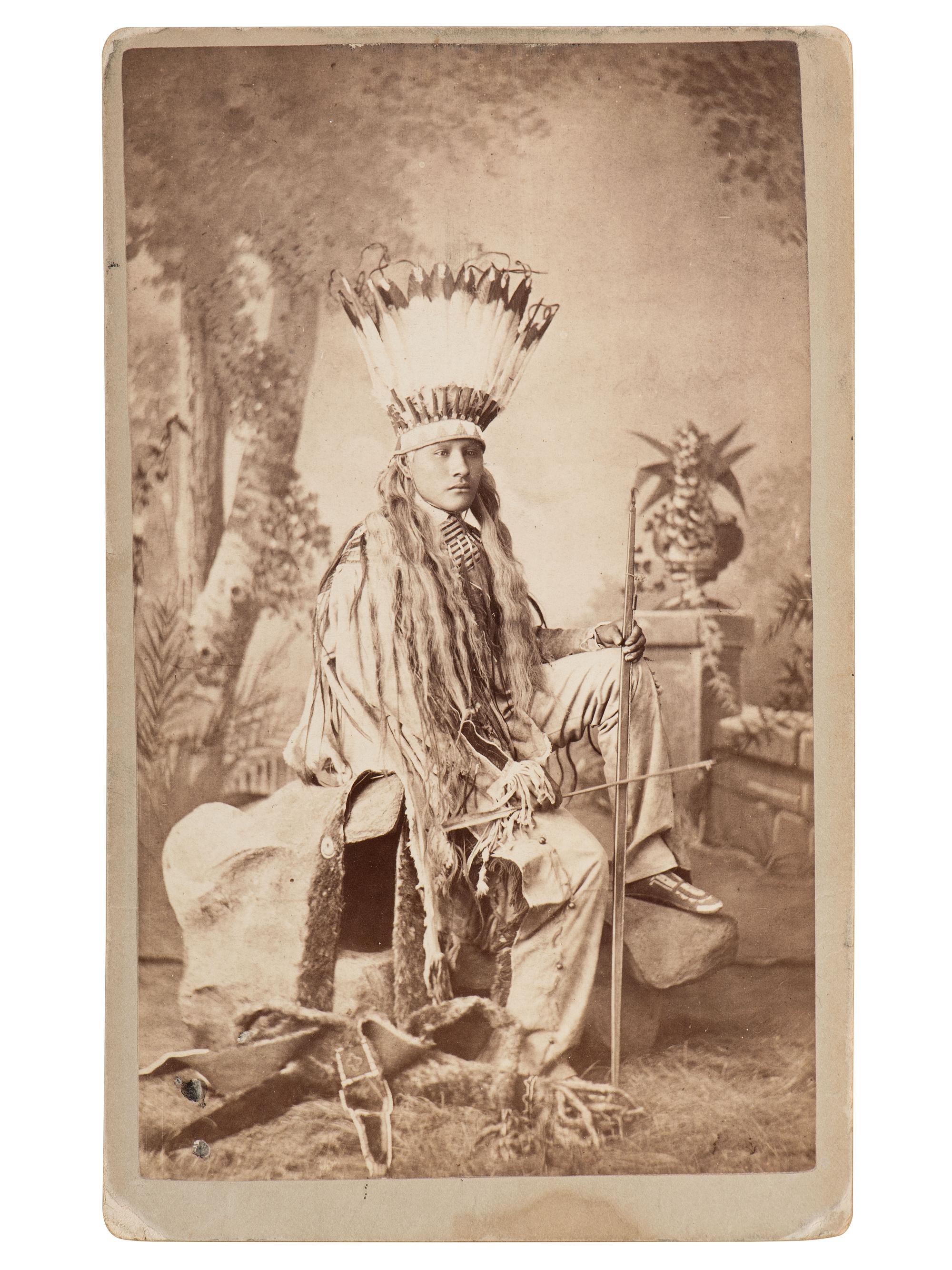 [NATIVE AMERICANS]. CHOATE, John N. (1848-1902), photographer. 2 photographs, incl. boudoir card of Cheyenne student White Buffalo. [Carlisle, PA], ca 1881.