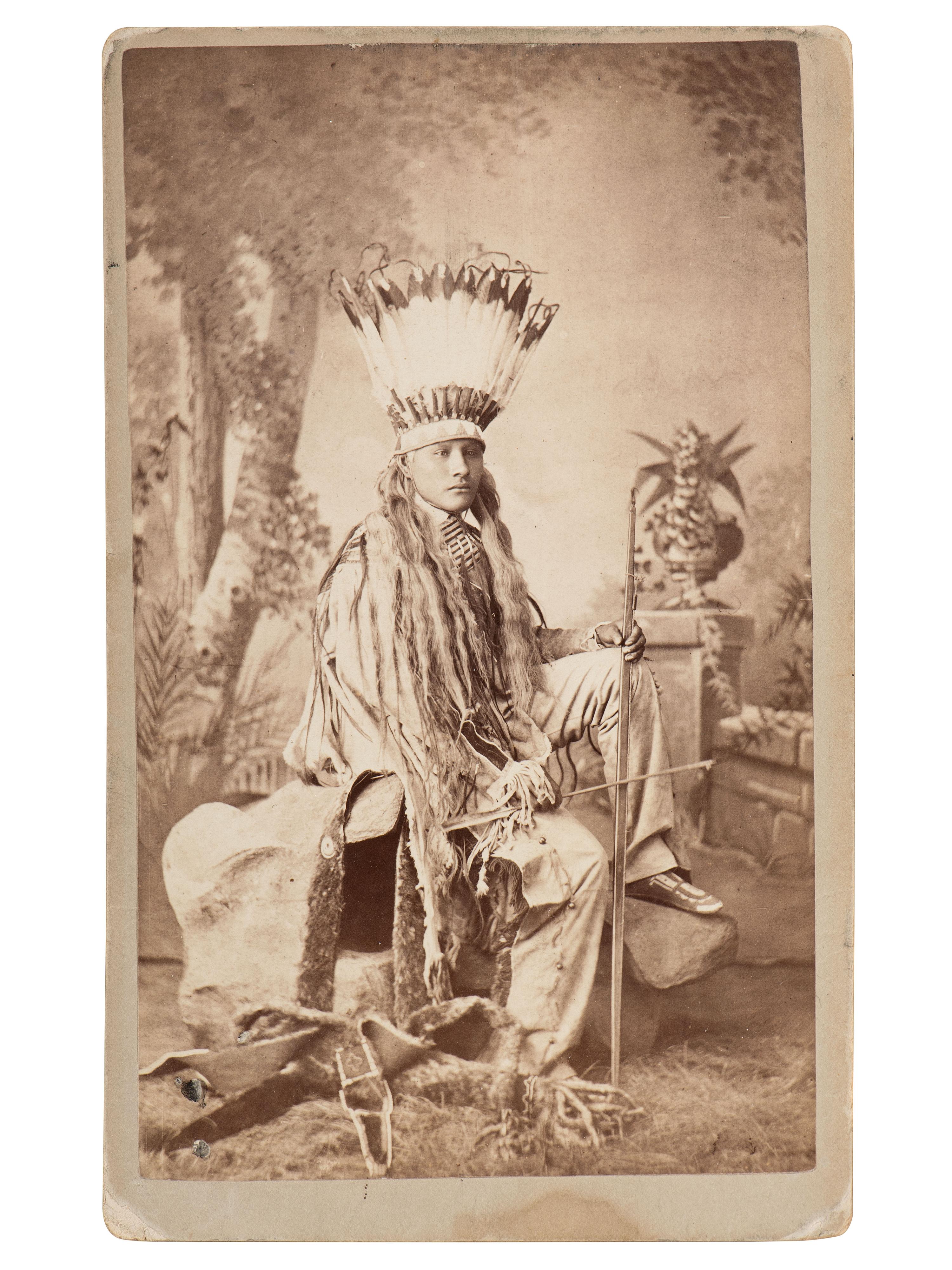 [NATIVE AMERICANS]. CHOATE, John N. (1848-1902), photographer. 2 photographs, incl. boudoir card of Cheyenne student White Buffalo. [Carlisle, PA], ca 1881.