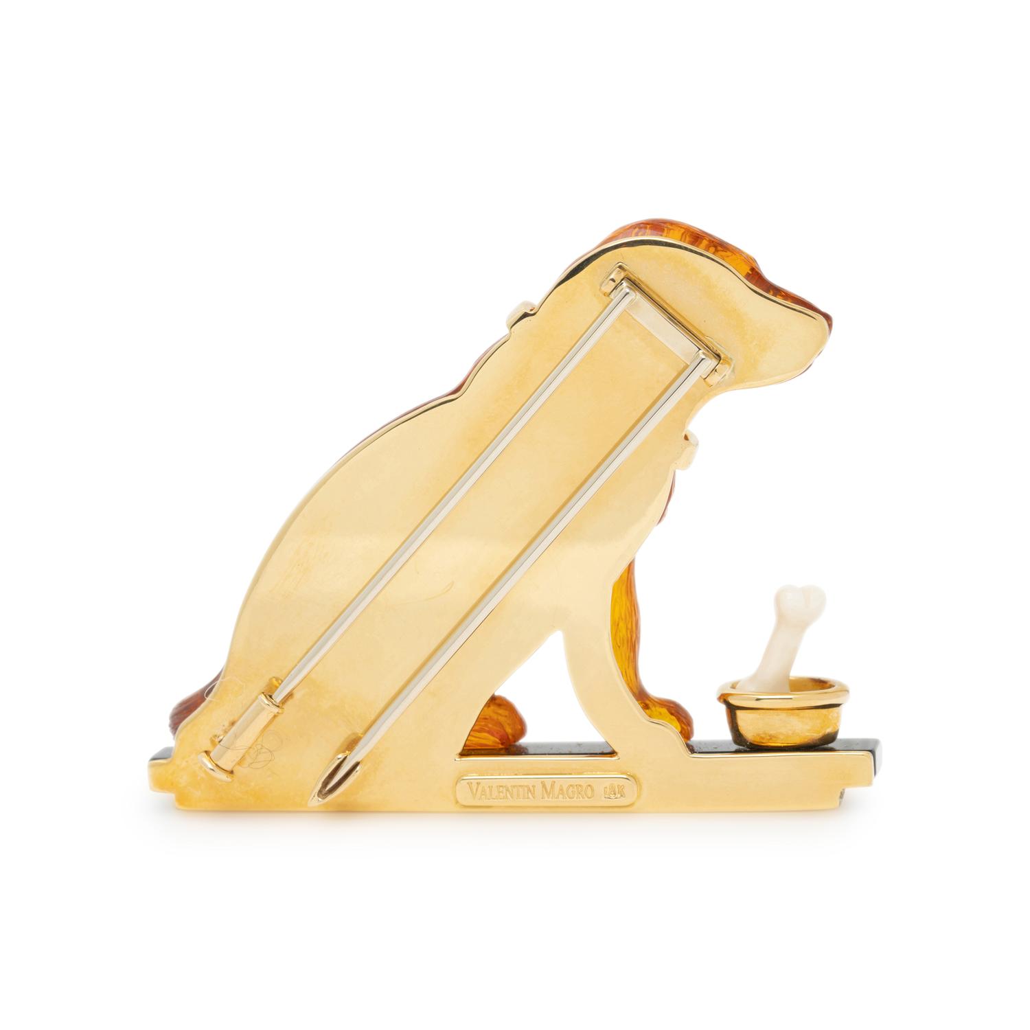 VALENTIN MAGRO, AMBER, DIAMOND AND ONYX DOG BROOCH