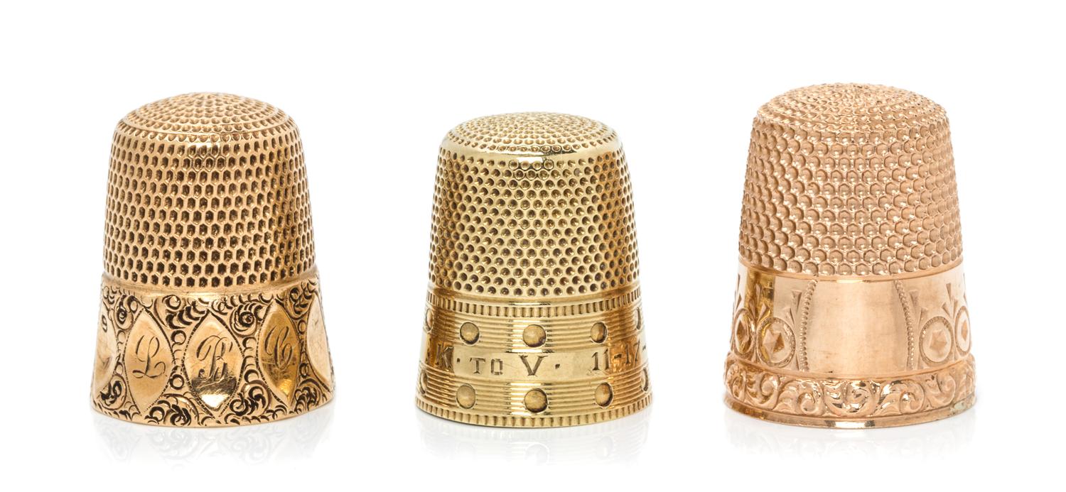 Three American Yellow Gold Thimbles, Various Makers, comprising a 14-karat gold example with engine turned decoration, Carter, Gough &