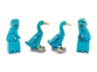 Two Pairs of Chinese Turquoise Glazed Porcelain Figures of Animals