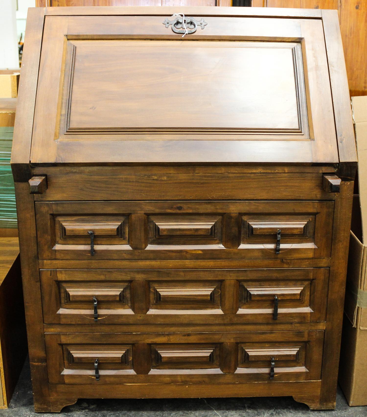 A Mexican Slant Front Desk Height 45 3/4 x width 35 1/4 x depth 22 1/2 inches.