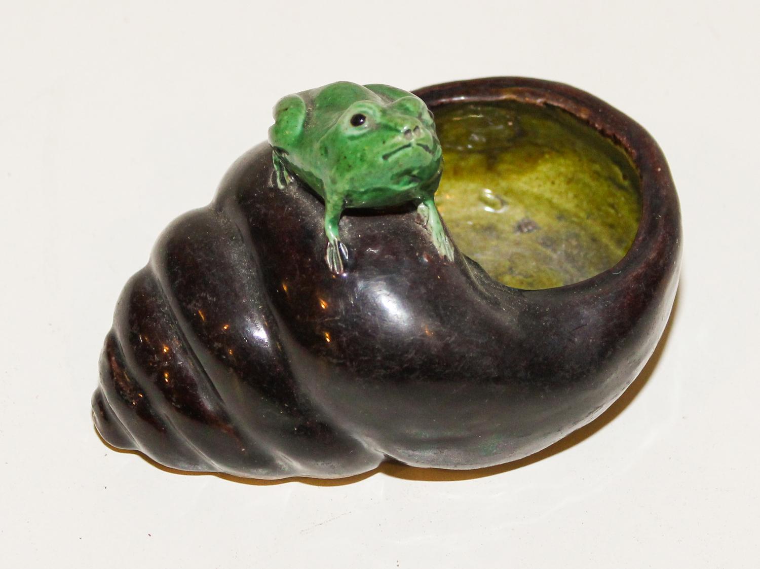 A Chinese Aubergine Glazed Porcelain Brush Washer Length 4 1/4 inches.