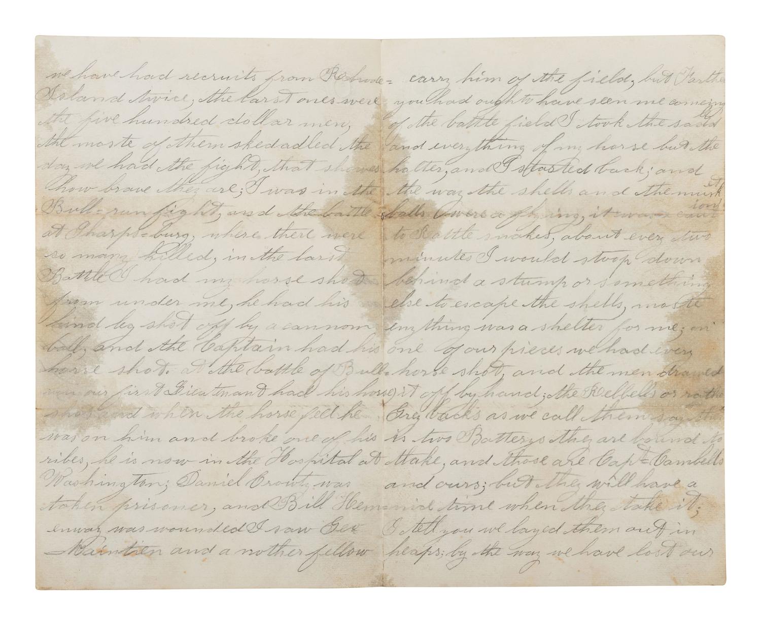 [CIVIL WAR]. Letter with graphic content regarding Battle of Antietam written by Bugler Charles E. May, 1st Rhode Island Light Artillery. 25 September 1862.