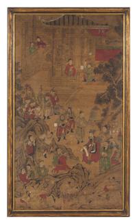 Three Ink and Color Paintings on Paper Each 60 1/2 x 33 1/2 inches (image). — 19TH CENTURY