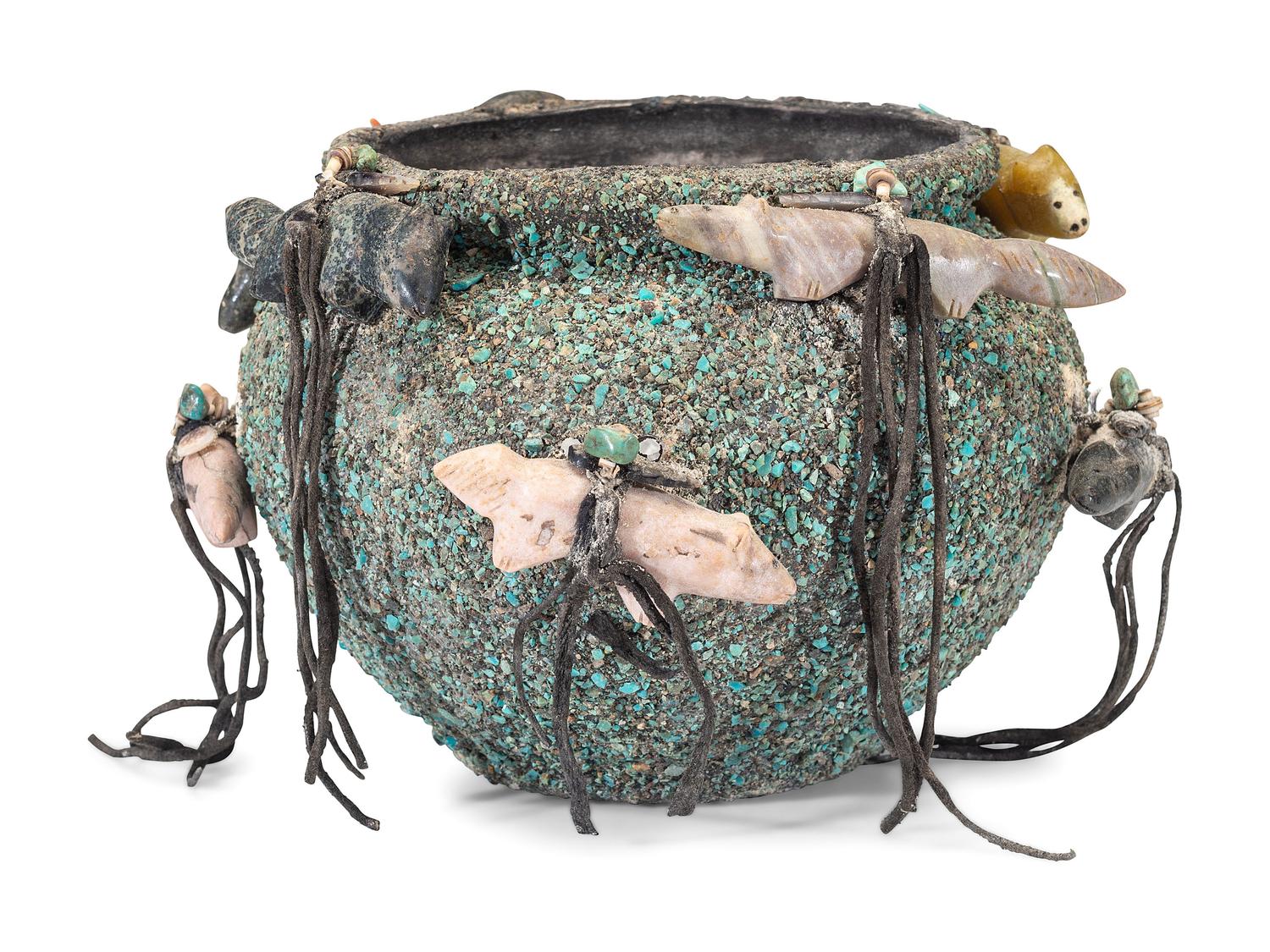 Turquoise Encrusted Pottery Fetish Bowl