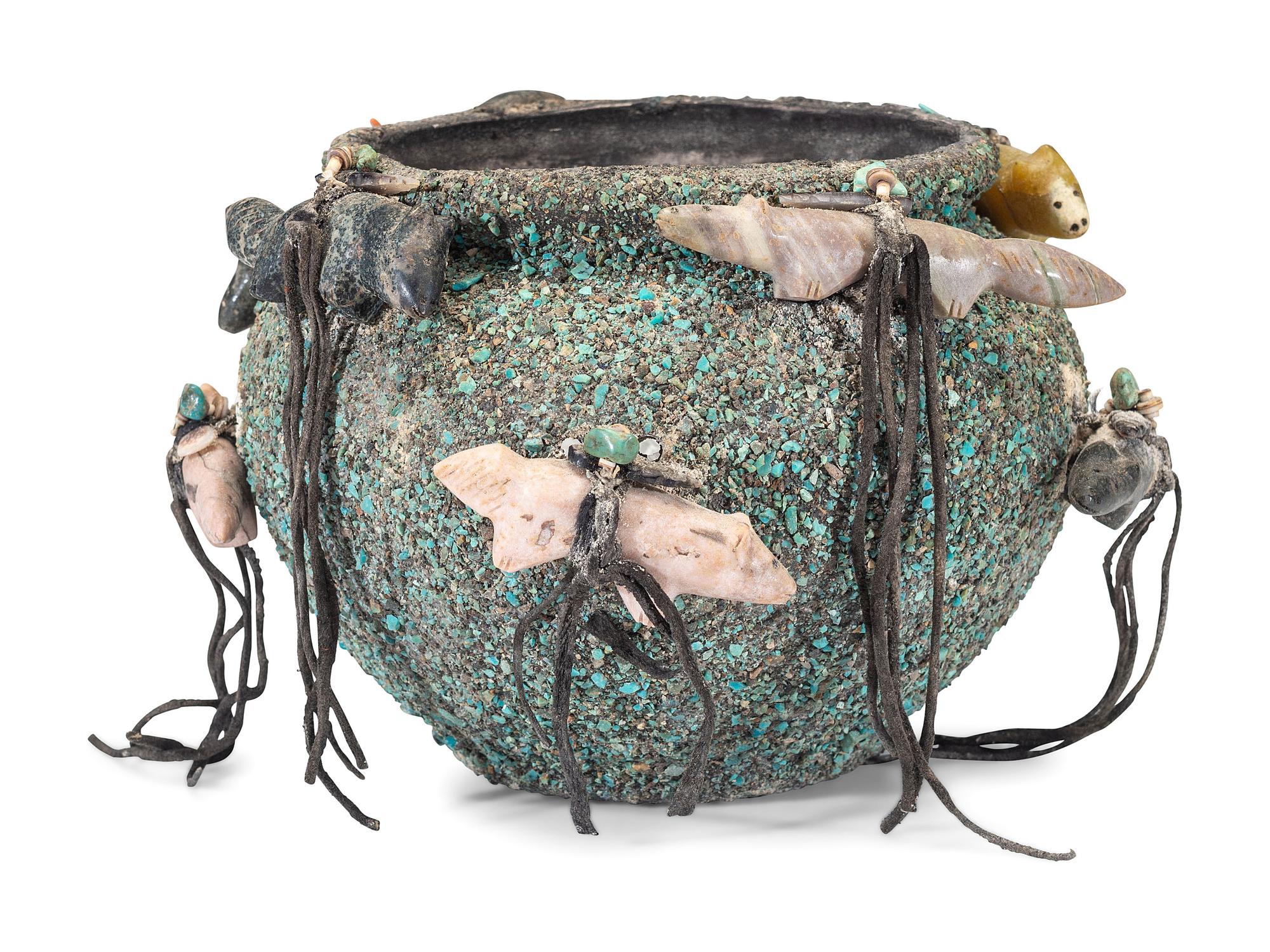 Turquoise Encrusted Pottery Fetish Bowl