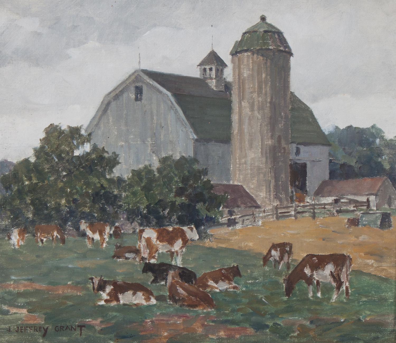 James Jeffrey Grant, (American, 1883-1960), Barn with Cows in a Field, Illinois