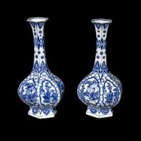 A Pair of Chinese Blue and White Porcelain Hexagonal Vases