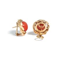 CELLINO, YELLOW GOLD AND CORAL EARCLIPS
