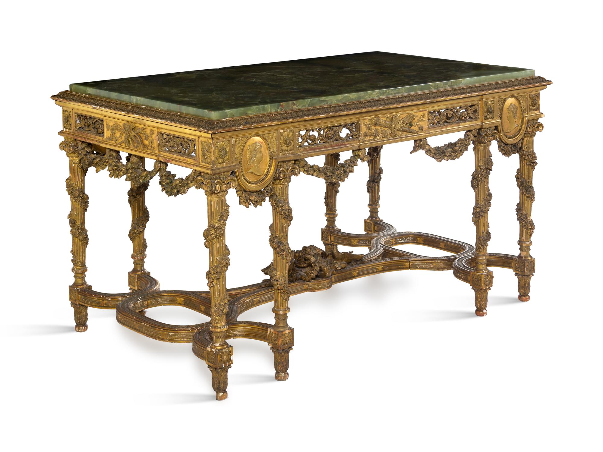 A Napoleon III Giltwood and Onyx Center Table