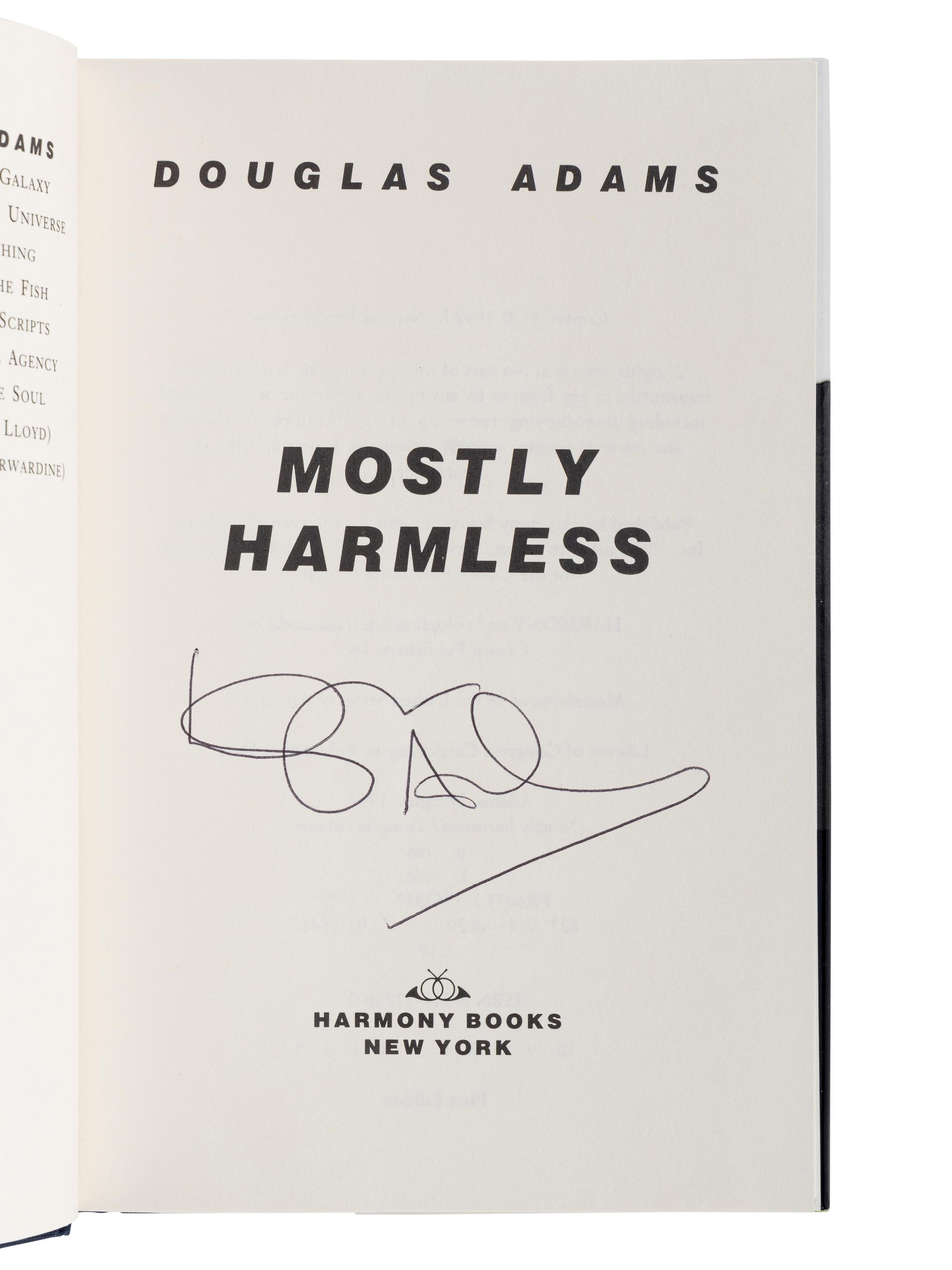 ADAMS, Douglas (1952-2001). A group of 5 SIGNED FIRST EDITION novels by Adams, including 4 books from the Hitchhiker’s Guide series, comprising: