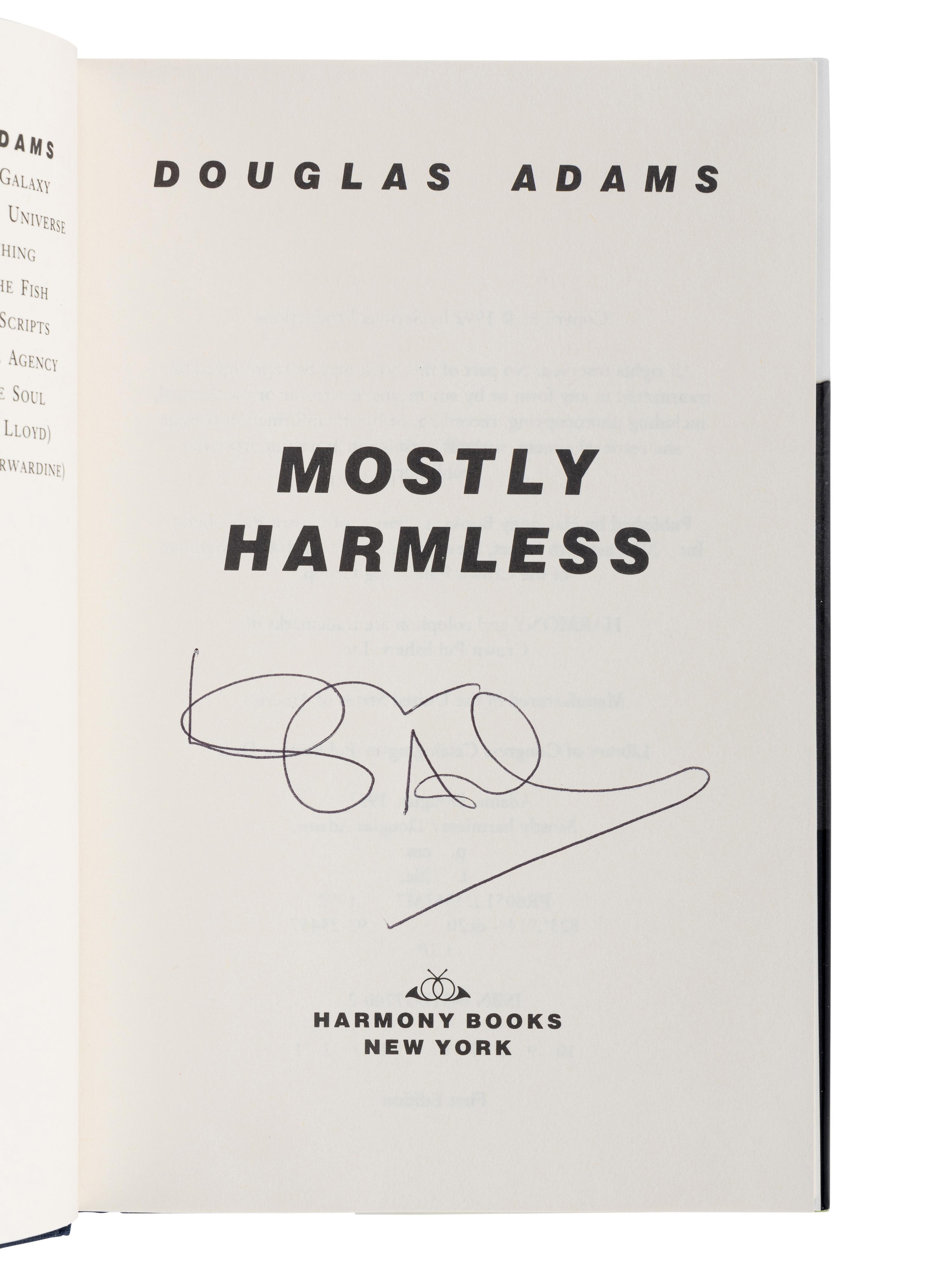 ADAMS, Douglas (1952-2001). A group of 5 SIGNED FIRST EDITION novels by Adams, including 4 books from the Hitchhiker’s Guide series, comprising: