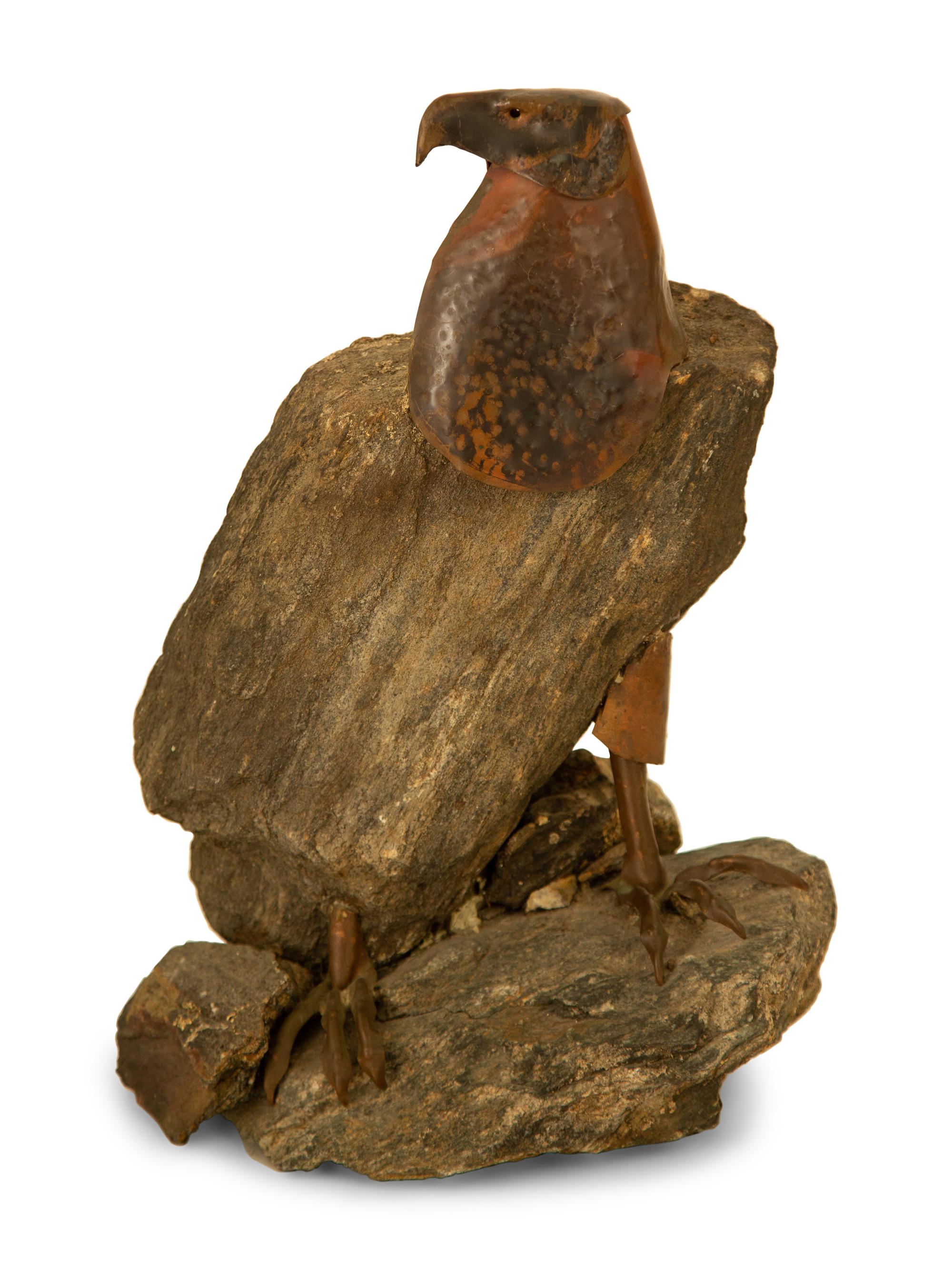 A Natural Stone and Patinated Bronze Figure of an Eagle
