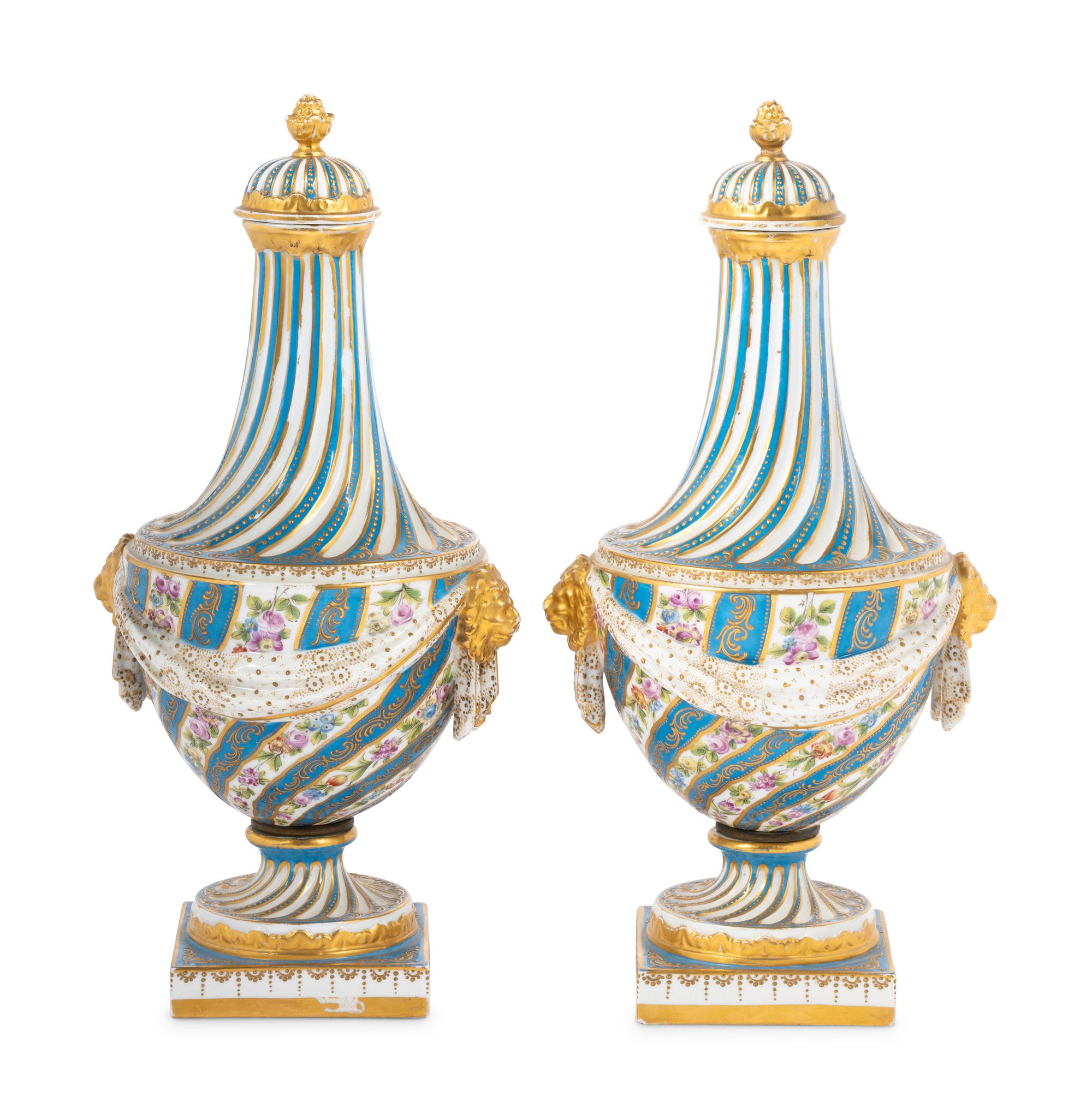 A Pair of Sèvres Style Porcelain Covered Vases