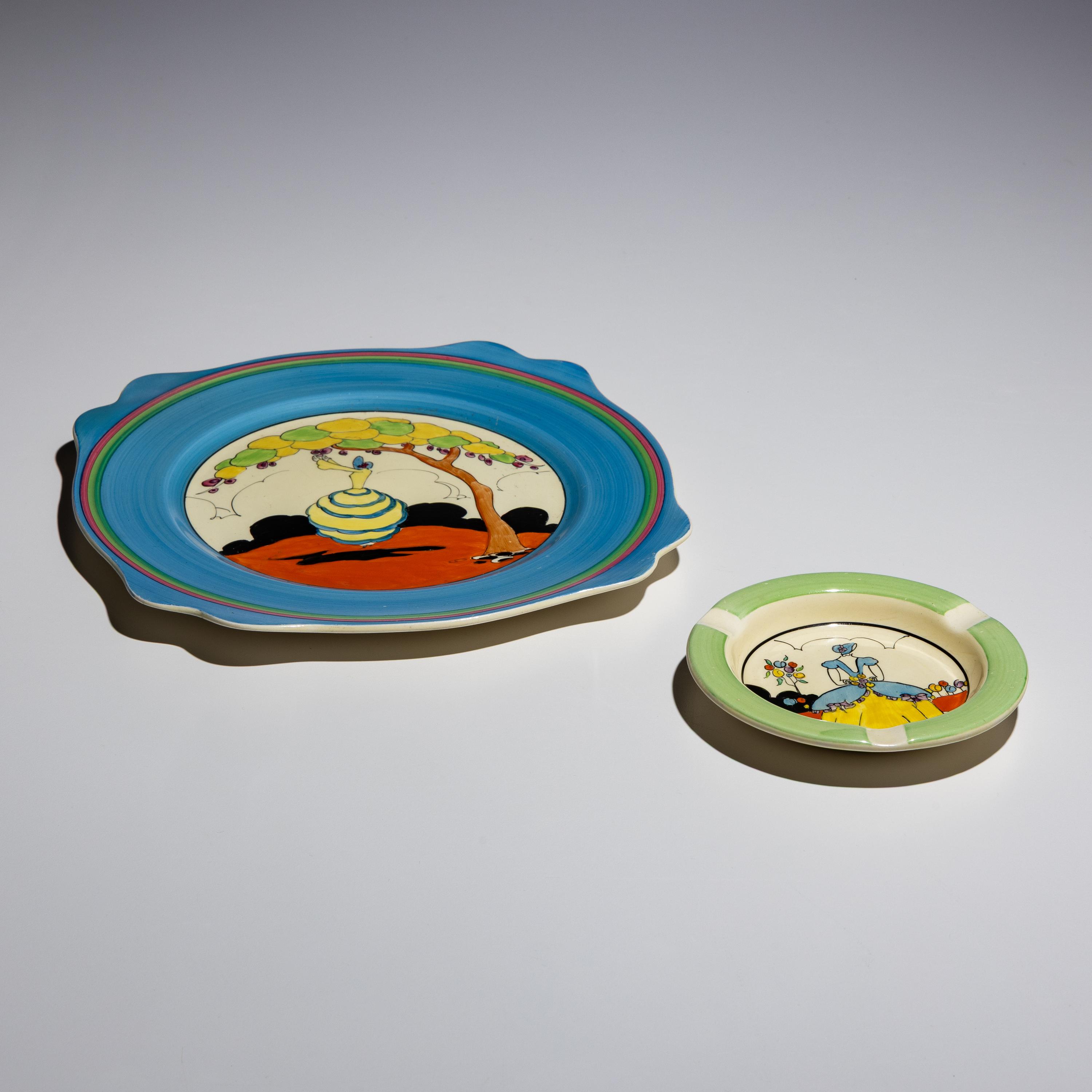 Clarice Cliff (English, 1899–1972) — Idyll pattern 'Leda' Platter and Ashtray