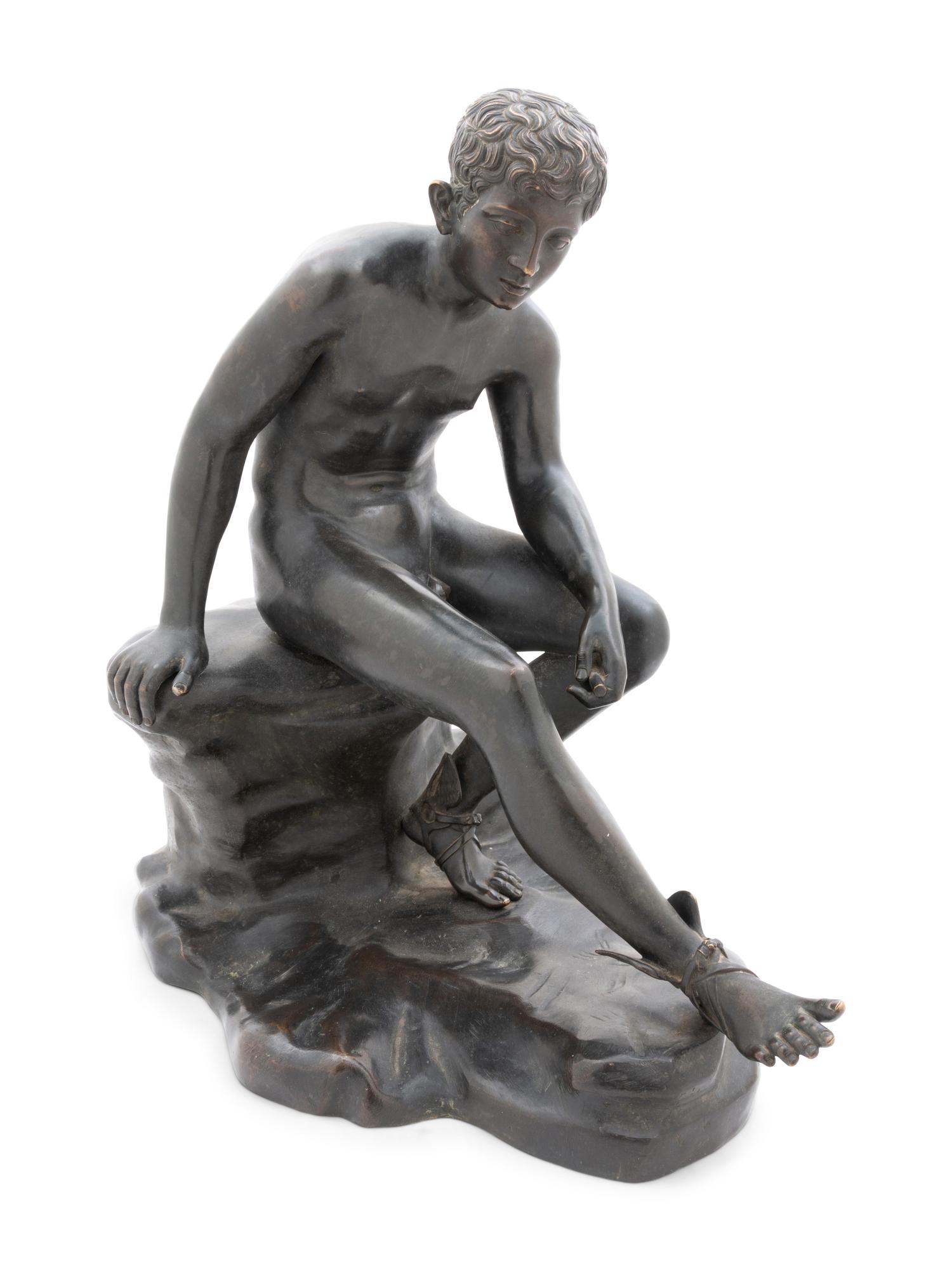 A Grand Tour Patinated Bronze of Seated Mercury