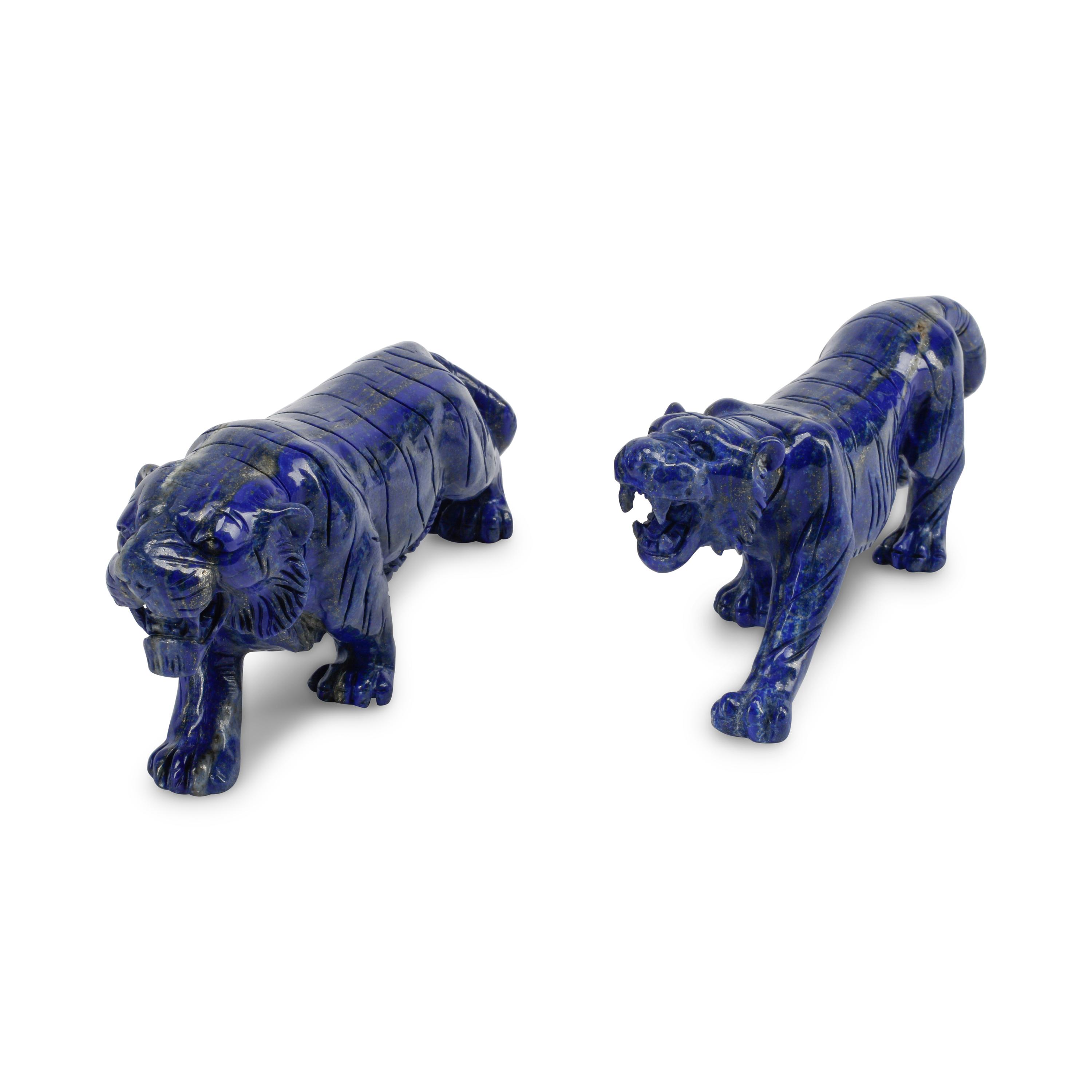 A Pair of Carved Lapis Lazuli Models of Tigers