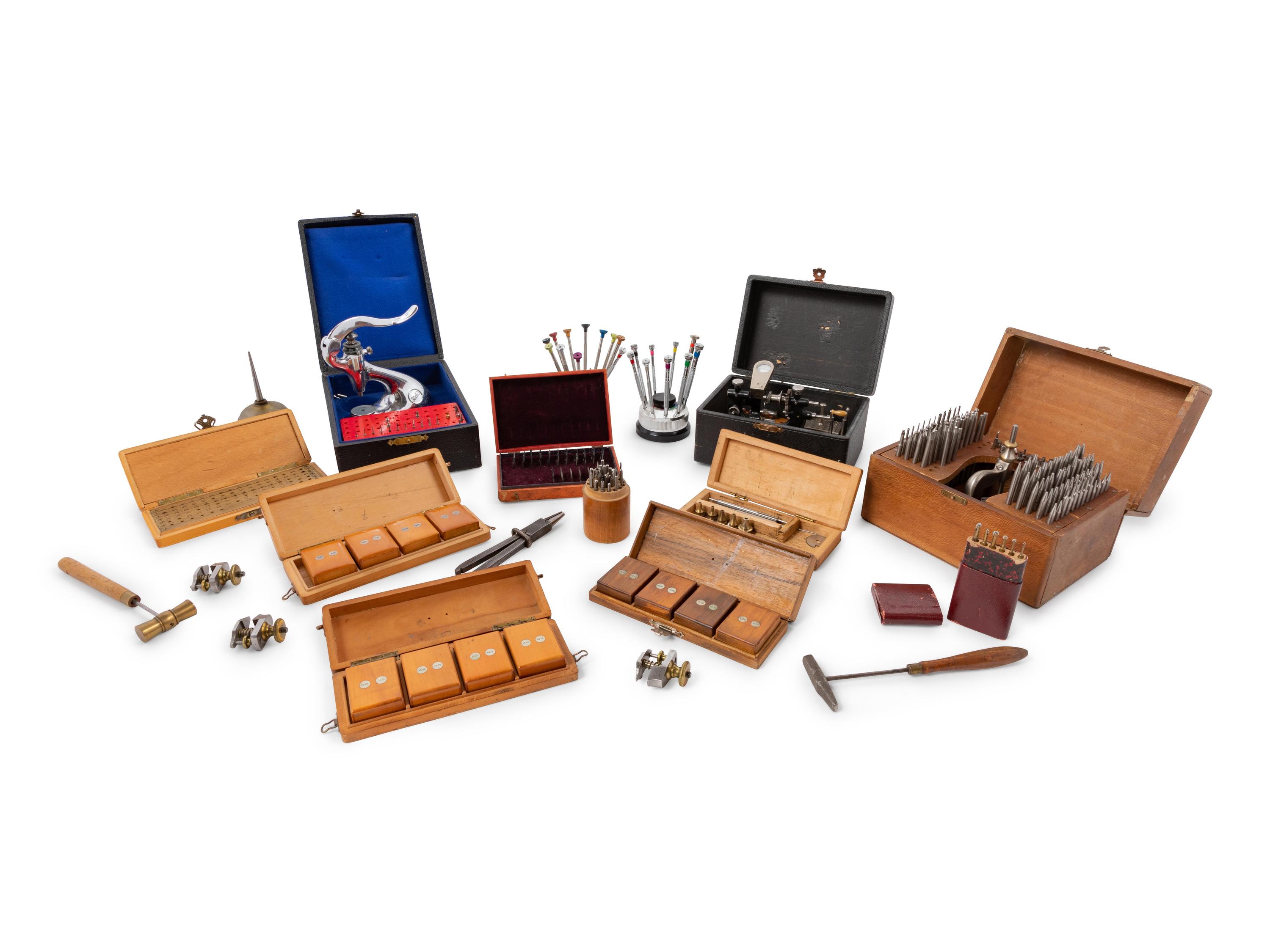 A Collection of Watch Maker's Bench Tools and Accessories