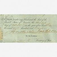 Chinese School 19th century Portrait of the Ship "Southerner", circa 1835, together with Andrew Jackson Signed Ship's Passport