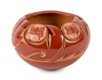 Redware Pottery Bowl with Butterfly Sgraffito Etchings