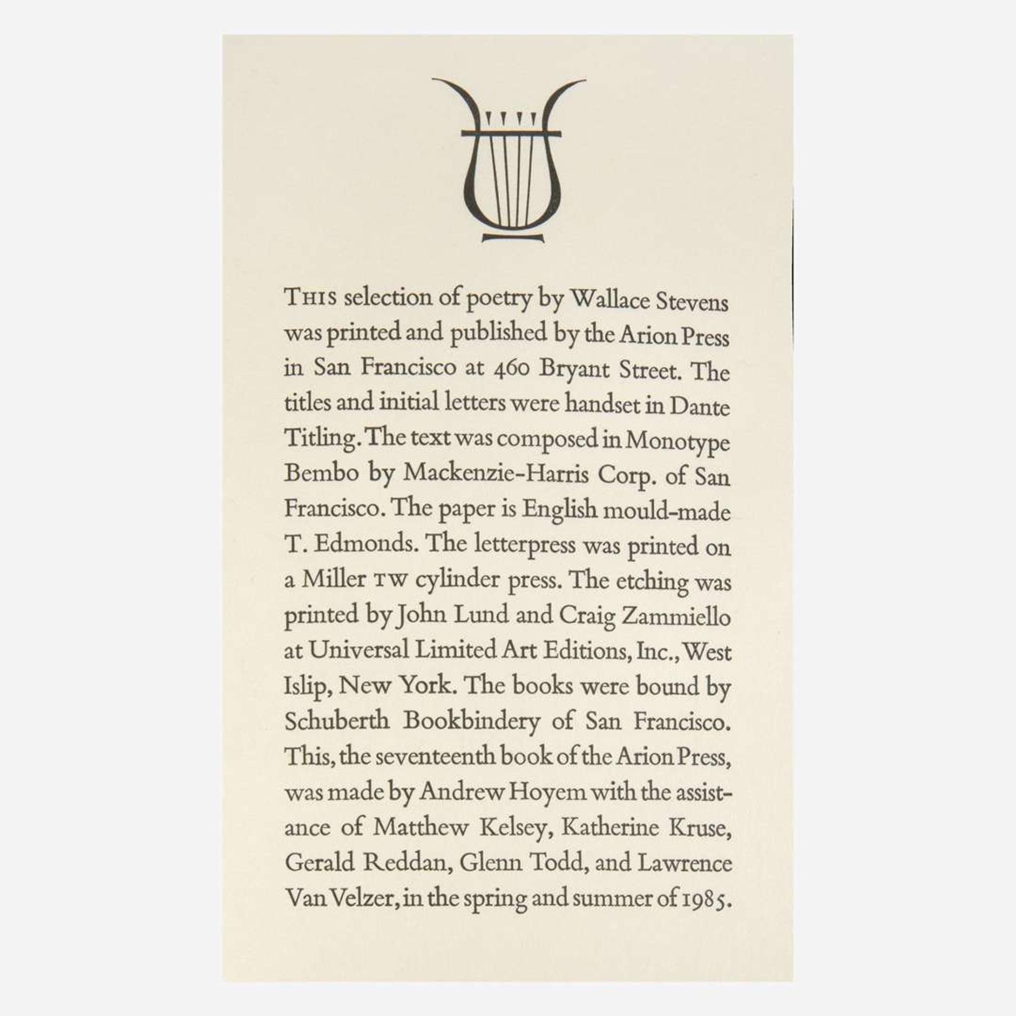 [Private Press] [Arion Press, The] Stevens, Wallace, and Jasper Johns Poems