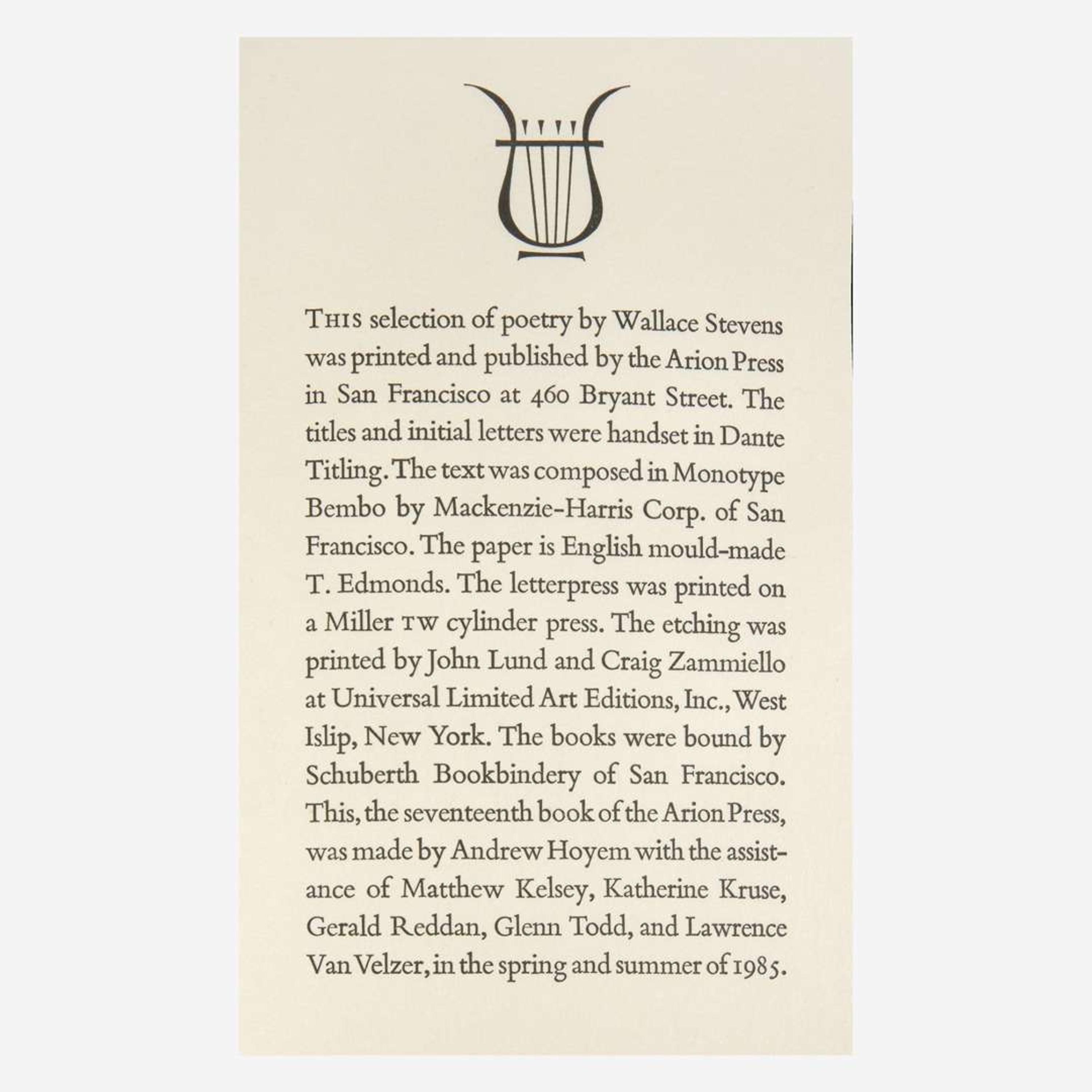 [Private Press] [Arion Press, The] Stevens, Wallace, and Jasper Johns Poems