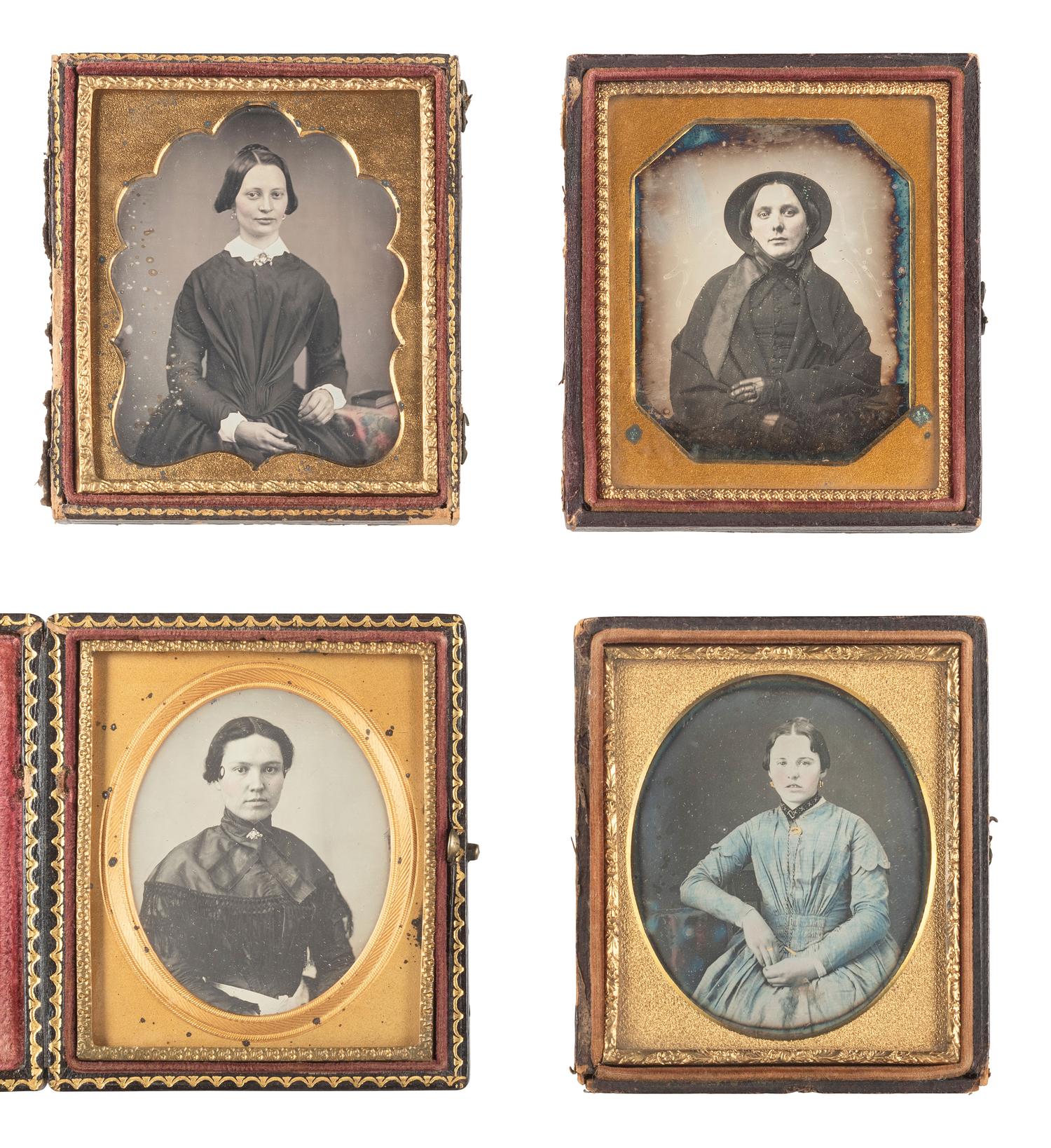 [EARLY PHOTOGRAPHY]. 25 sixth plate daguerreotypes of young women, some posed with books and other objects.