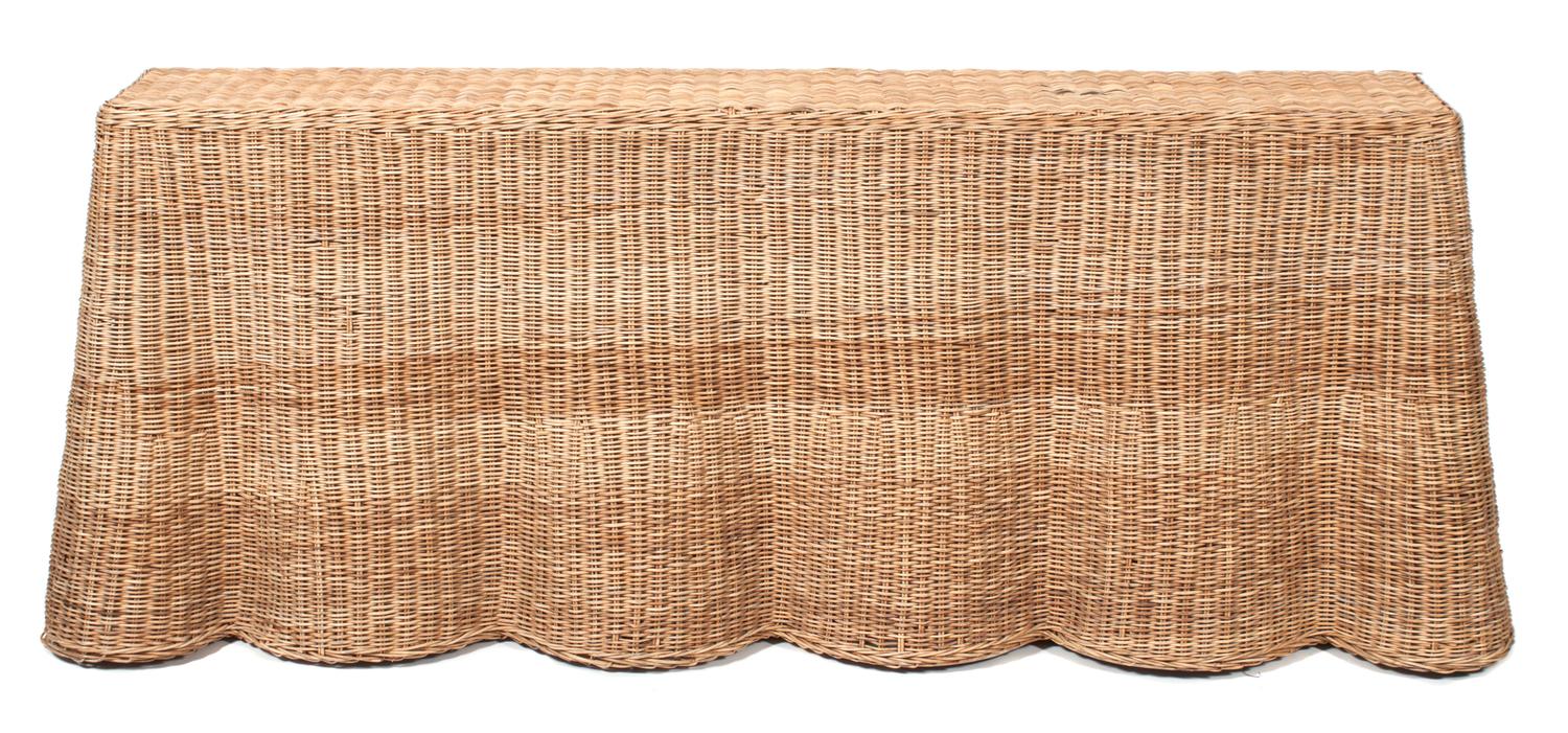 A Woven Rattan Console Table Height 30 1/2 x width 78 x depth 18 inches. — 20TH CENTURY