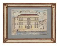 A Set of Nine Italian Hand-Colored Engravings Depicting Venetian Palaces