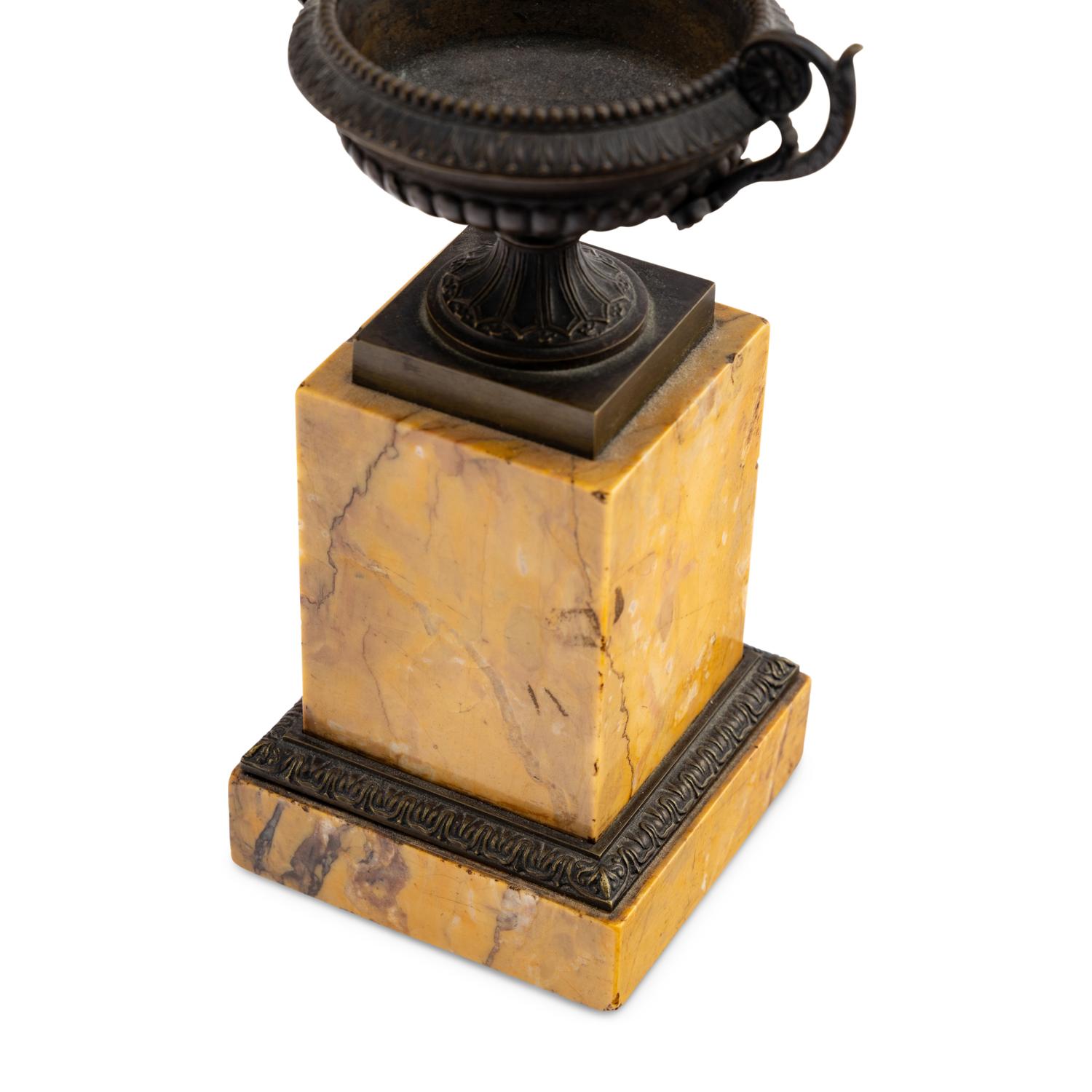 Two Grand Tour Bronze and Marmo Giallo Antico Marble Ornaments
