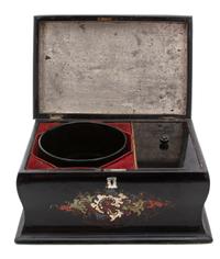 A Victorian Mother-of-Pearl Inlaid Papier-Mache Tea Caddy