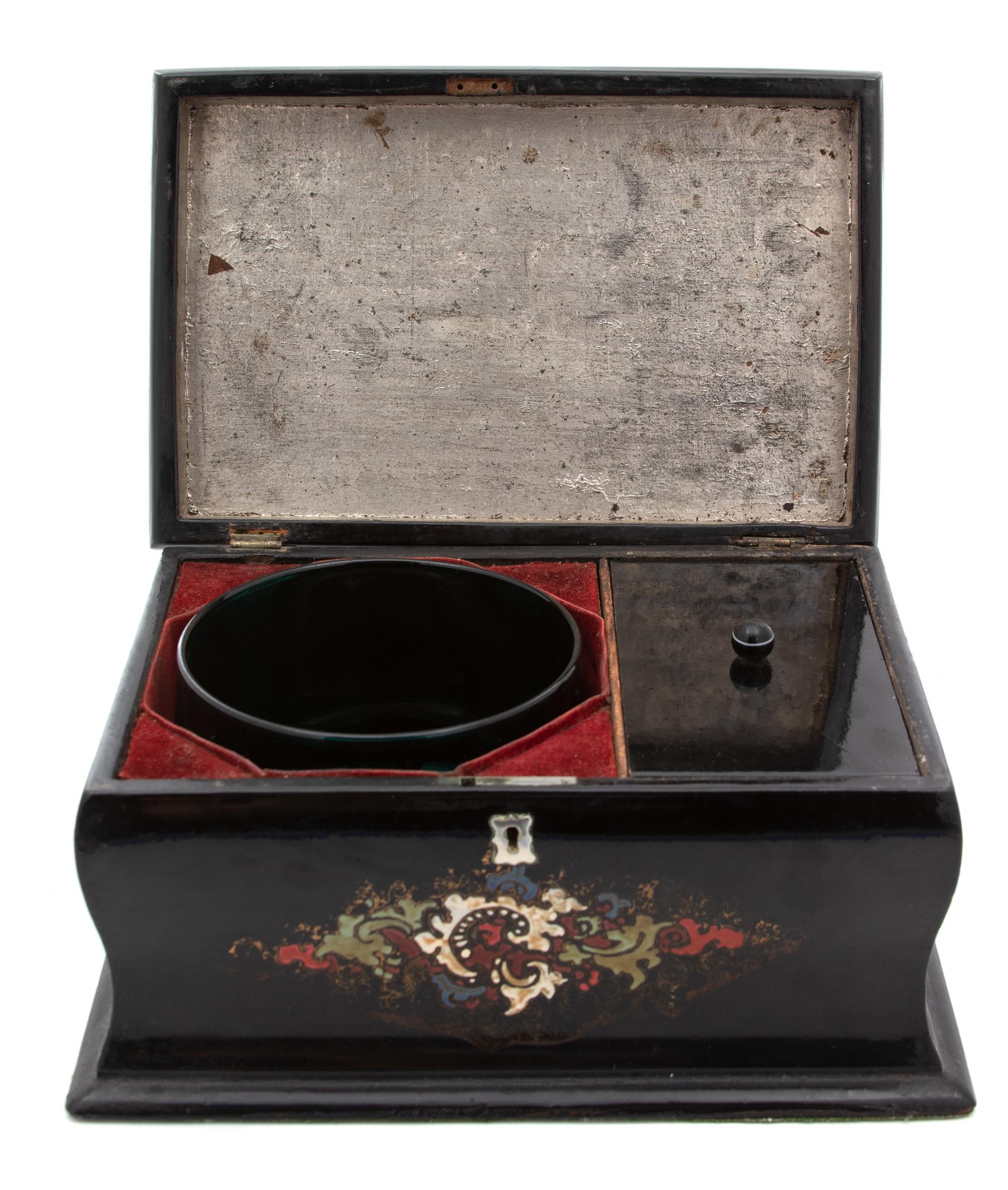A Victorian Mother-of-Pearl Inlaid Papier-Mache Tea Caddy