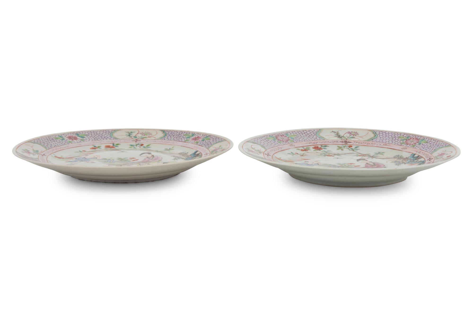 A Pair of Chinese Export Famille Rose Porcelain Plates